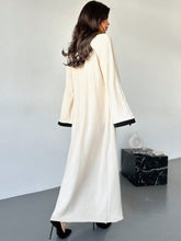 2pcs Set: Elegant Minimalist Comfortable Vintage Coin Contrasting Trim Bell Sleeve Jacket And A-Line Slip Dress, Autumn/Winter